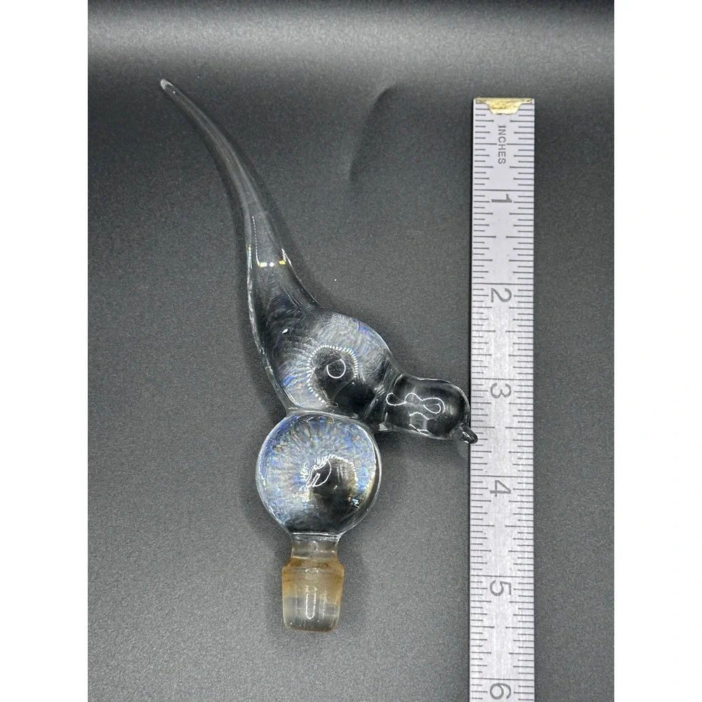 Vintage Hand Blown Glass Bird Decanter Stopper Iridescent Clear Replacement 5